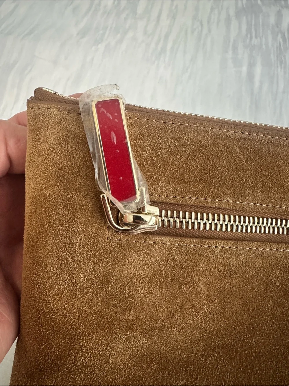 Christian Louboutin Suede Leather Wristlet Clutch in Tan